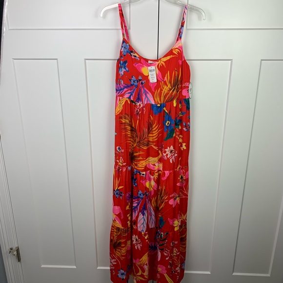 Soma Dresses & Skirts - NWT Soma MEDIUM Tiered Satin Maxi Bra Dress Red Tropical Vacation Beach